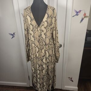 H&M Snakeskin Print Faux Wrap Maxi Dress Statement Y2K Size 12